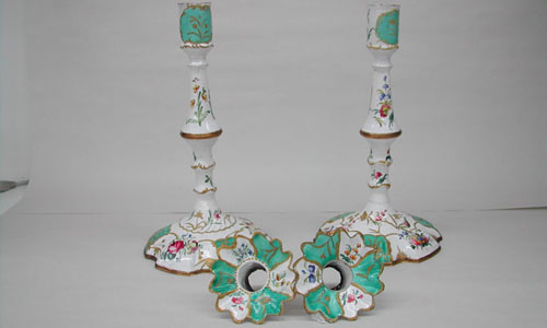 Bilston White Enamel Candelsticks